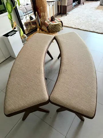 Set of 2 Mid-century Wooden Dining bench (Upholstered Seats)