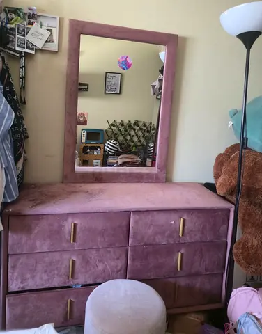 Pink Velvet Dresser with Mirror stand