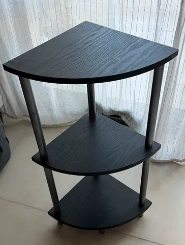 Black Corner Shelf Unit — 3-Tier Wooden Display/Side Table