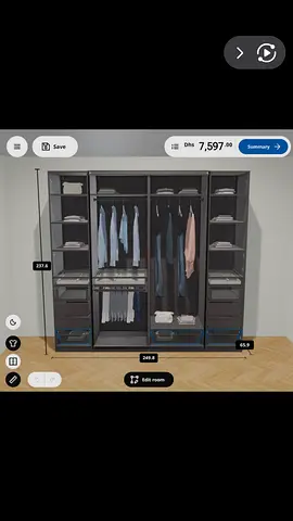 Modular wardrobe unit 4-section closet, dark Grey with mirror glass. Only 3900 only (paid 7597 aed)