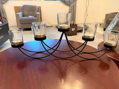Black Metal 5-Holder Candle Centerpiece with Glass Votives