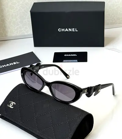 Chanel Black Cat-Eye Sunglasses with Case and Box