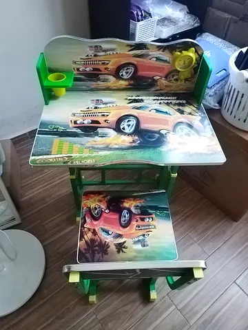 Kids Study Table and Chair Set with Car Print - Green