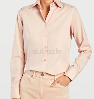 Light Pink Womens Long-Sleeve Button-Down Shirt