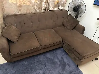 Brown L-shaped 3-seater Sofa with Chaise
