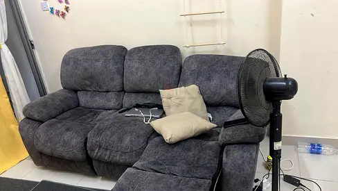3-Seater Grey Fabric Recliner Sofa with Chaise