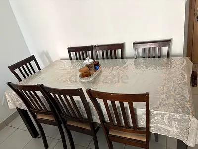 Solid Wood 8-Seater Dining Table with Chairs - Dark Brown