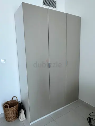 IKEA three-door wardrobe - neutral grey, good condition ( H 238 x W 150 x D 61 )