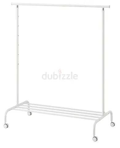 RIGGA white Metal Clothes Rack with Wheels