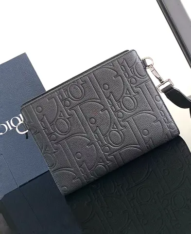 Black Dior Gravity leather A5 Triangle Pouch 👝