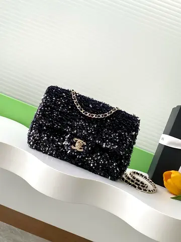 Black embroidery Chanel flap bag