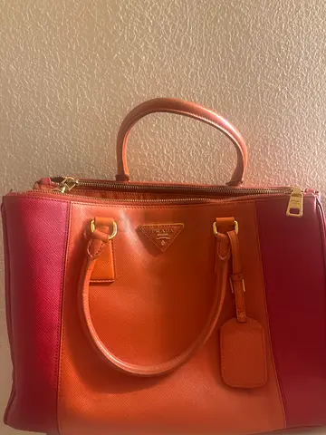 Original Prada Saffiano Leather Tote Bag - Pink/Orange