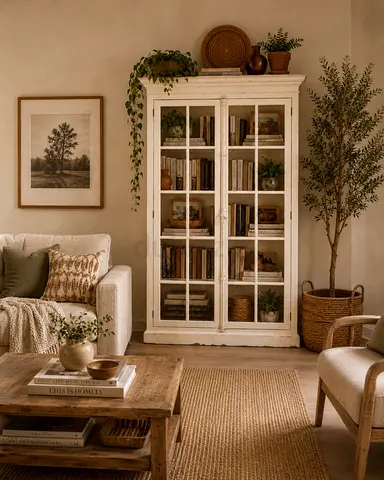 Timothy Oulton White Glass Display Cabinet / Bookcase - Rustic Chic from Marina Home