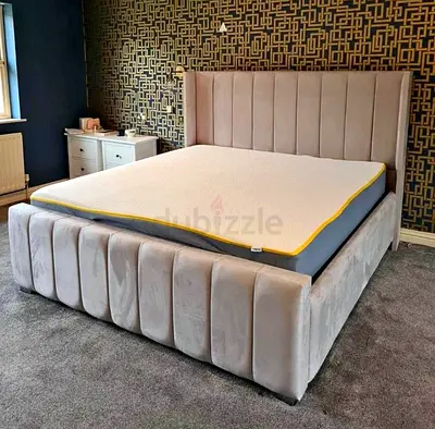 Upholstered King Bed Frame with Padded Headboard  Light Grey