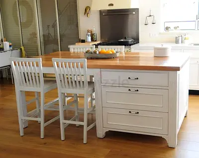 Solid Wood Kitchen Island with Storage and Countertop