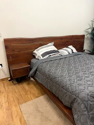 Solid Wood Queen Bed Frame with Headboard - Excellent Condition