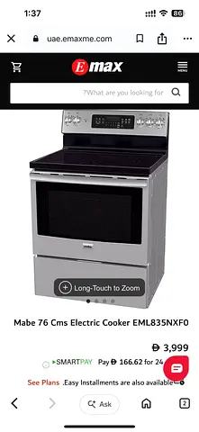 Mabe 76 cm Electric Cooker EML835NXF0 - Stainless Steel