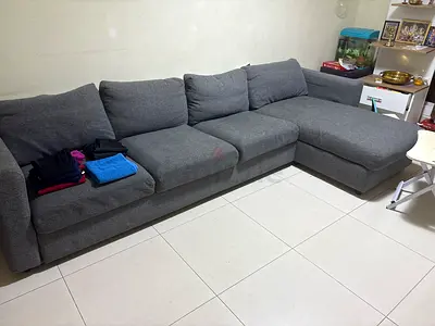 Grey L-shaped Fabric Sofa - 3 Seater with Chaise