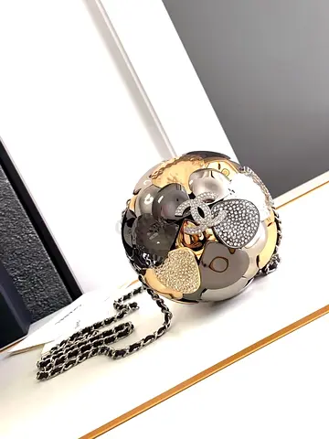 Chanel metallic crystal silver camellia bag