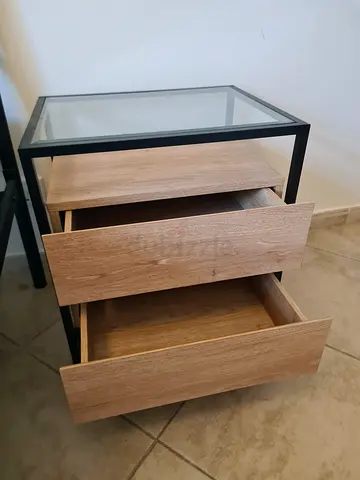 Modern Nightstand with Glass Top and Two Drawers % 2 USB ports size 54x45x54cm
