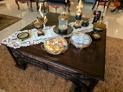 Solid Dark Wood Carved Coffee Table  Two Matching Side Table Set - Classic Design