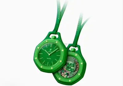 Pair of green pendant pocket-style watches (mechanical display)