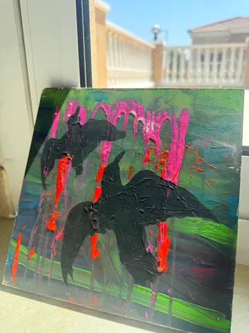 Original Abstract Acrylic Painting on Canvas — Birds Silhouette, Ready to Hang