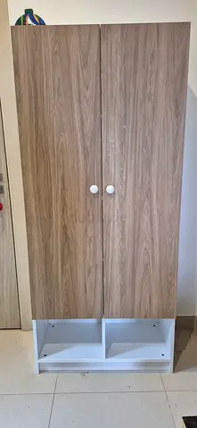 Two-door Wooden Wardrobe with Open Shelves — Excellent Condition