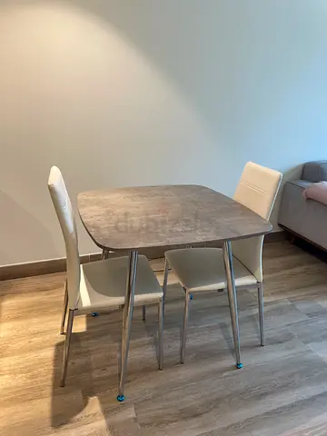 Modern Compact Dining Set with Two White Chairs