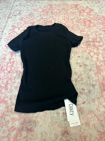 Black Ribbed Short Sleeve Top - New with Tags (Dazy) size S