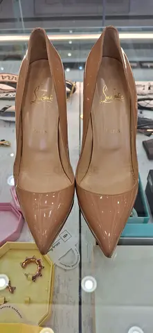 Christian Louboutin Nude Patent Leather Pointed Toe Pumps