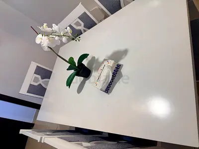 White Dining Table with 6 Chairs - Good Condition