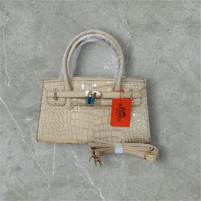 Hermes Paris Style Crocodile Pattern Handbag in Beige