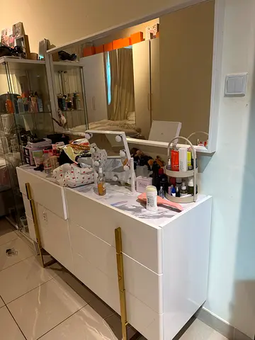 White dresser with mirror and storage - good condition
