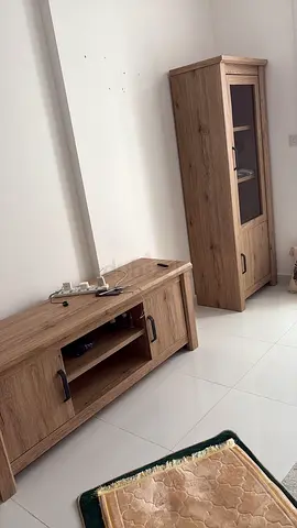 Wooden TV Unit with Matching Tall Display Cabinet - Light Oak