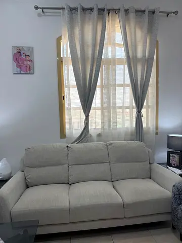 Furniture for sale in abudhabi 3 seater 2 seater and 1  seater including covers curtains and 2 table