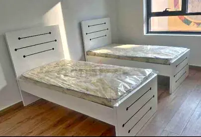 Brand New Pair of White Single Beds with Mattresses - Simple Modern Design