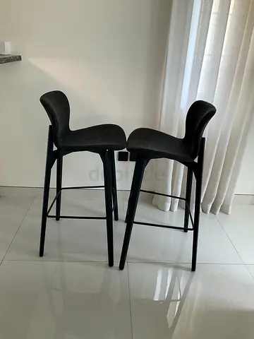 Set of 2 Grey Upholstered Bar Stools - Good Condition