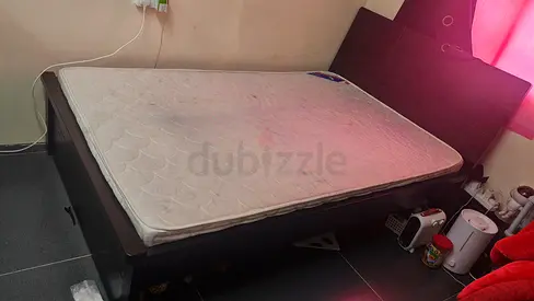 Queen wooden bed frame with mattress - used