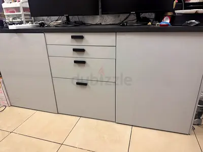 White gloss sideboard cabinet with drawers and storage