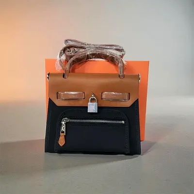 Two-Tone Canvas and Leather Mini Handbag