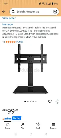 Universal TV Stand with Tempered Glass Base (VESA 400x400) - Adjustable Height