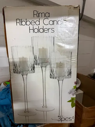 Set of 3 Rima Ribbed Candle Holders (Boxed)