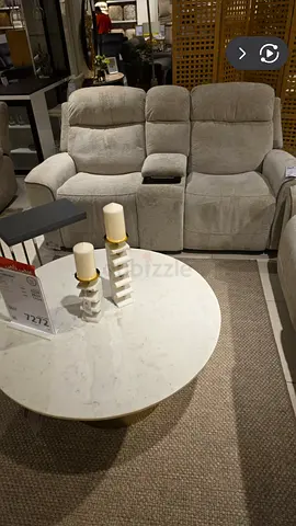 Marina home Two-seater reclining sofa with center console light grey with lounge table in marble.