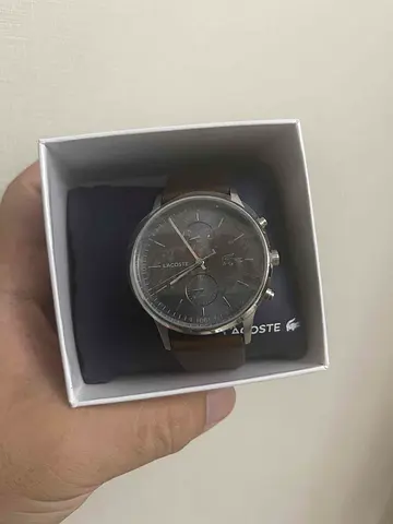 Lacoste mens chronograph watch with brown leather strap - good condition
