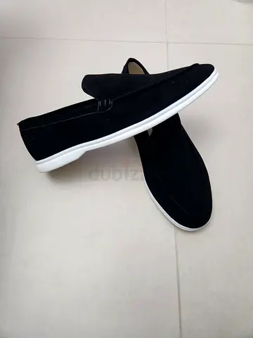 Black suede slip-on casual shoes with white sole (mens) - unworn perfect condition