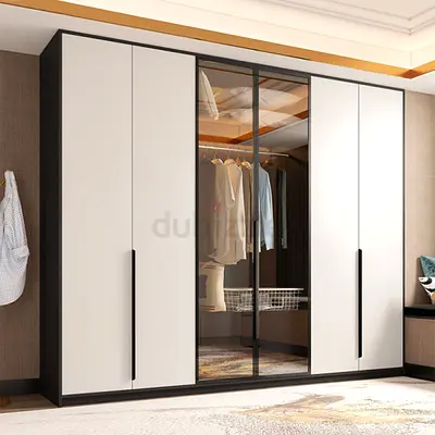 Modern 6-Door Wardrobe with Glass Center Doors | 200×200×55 cm
