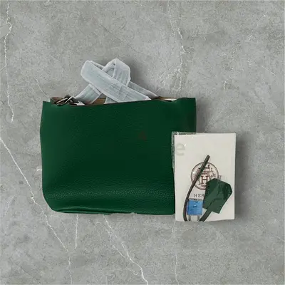Green Leather Tote Handbag