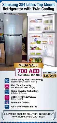 Samsung 384 Liters Top Mount Refrigerator with Twin Cooling
