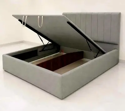 Queen Storage Bed with -Up Gas Pistons - Light Grey